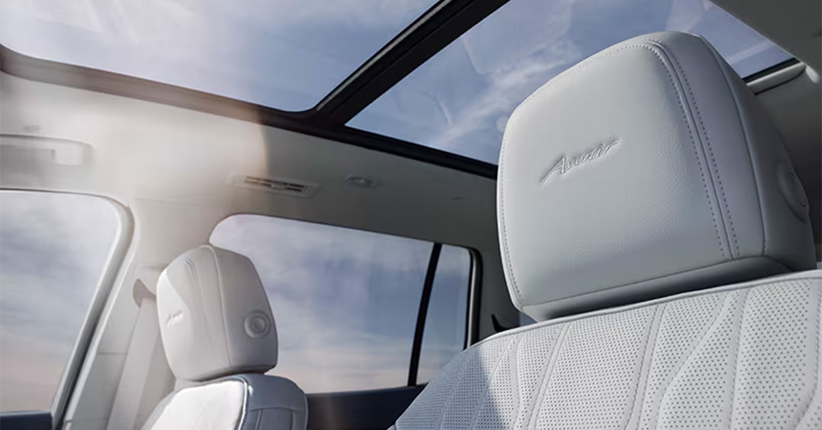 2025 Buick Enclave interior seating up close with avenir badging