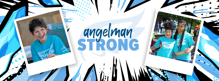 Angelman Strong logo with photos of children participating in their annual walk